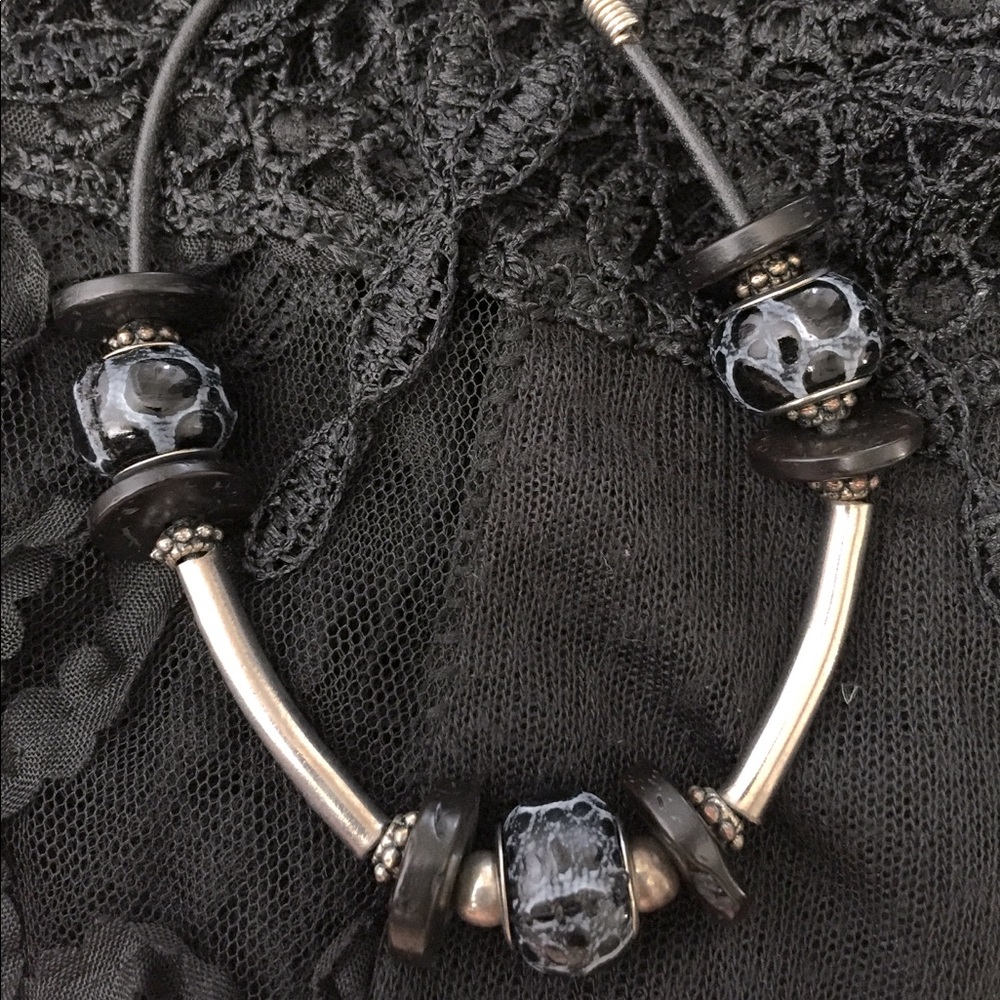 Unisex Black&Silver Leather Anklet/Bracelet